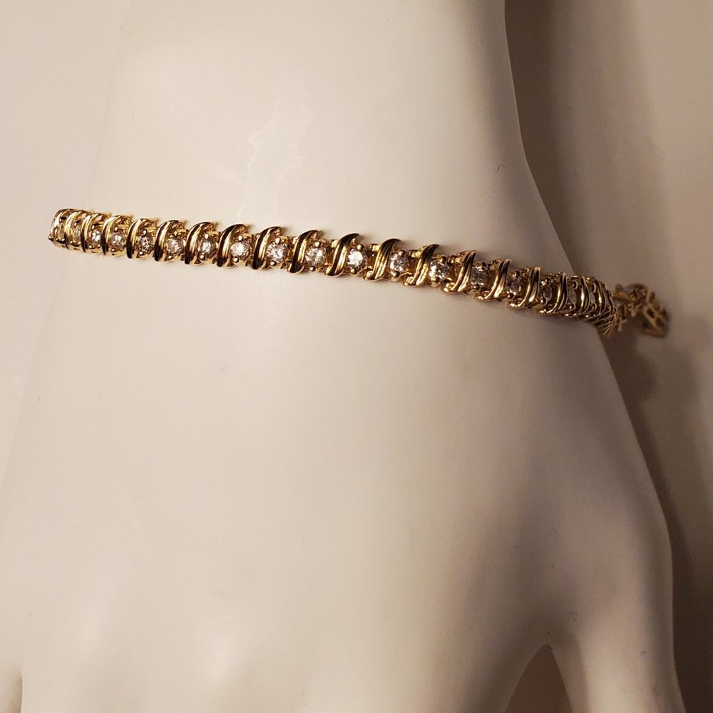 Diamond tennis S-link bracelet 14K yellow gold - Picture 4 of 13